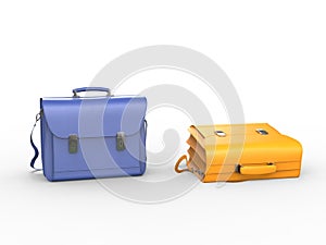 Bright blue and yellow briefcases