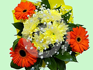 Bright bouquet of flowers-Gerbera Daisies and chrysanthemums