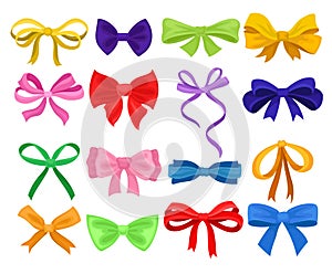 Bright Bow as Ornamental Knot Made of Ribbon Vector Set