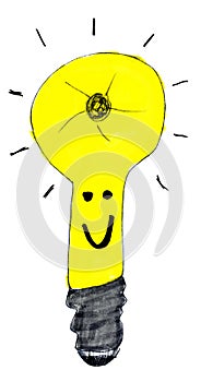 Bright Brilliant Yellow Light Bulb Whimsical Illustration