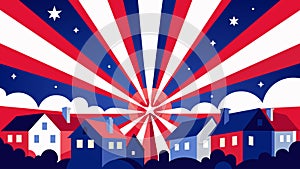The bright bursts of red white and blue erupted into the sky casting an enchanting glow over the neighborhood.. Vector photo