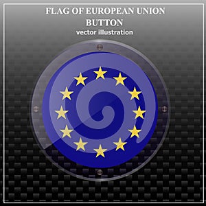 Bright button with flag of Union European. Happy Europe day banner.