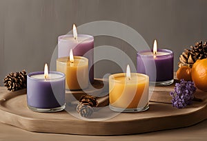 bright candles with warm decor creating a cozy ambiance photo