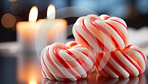 Bright candy decoration, sweet dessert, glowing candle, vibrant birthday celebration generated by AI