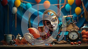 Bright carnival masks. Concept of acting and entertaiment. Ai art.