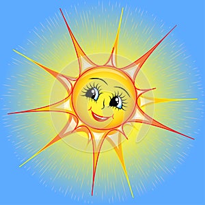 Bright cartoon of a smiling sun in the sky