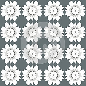 Bright and charming daisy pattern in white and gray with pop art motifs on dark vector background, perfect