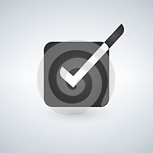 Bright check box icon with white and black checkmark. illustration.