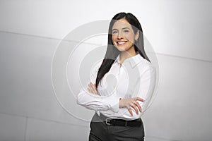 A bright and cheerful finance business woman