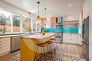 bright and cheery kitchen, with colorful accents and modern appliances