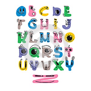 Bright children s Alphabet. Vector set of cartoon colorful alphabet written by hand. Each letter is a separate character