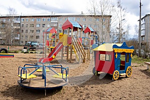 Bright children's Playground in the courtyard for games and sports