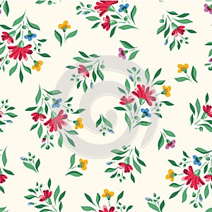 Bright Chintz Romantic Meadow Wildflowers Vector Seamless Pattern