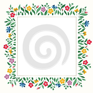 Bright Chintz Romantic Meadow Wildflowers Vector Square Frame