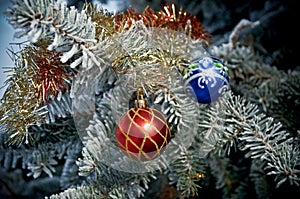 Bright Christmas bauble from a snow covered