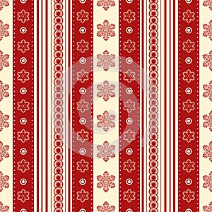 Bright christmas seamless texture. Red and yellow snowflakes and