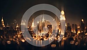 Bright city lights illuminate New York skyline generated by AI
