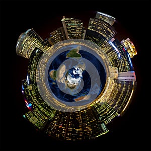 Bright City Lights on Miniature Planet Earth