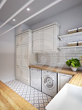 Bright classic traditional laundry room