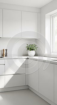 Modern Minimalist White Kitchen Interior with Natural Light