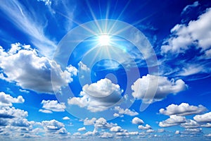 Clear blue sky with scattered clouds