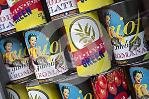 Popular canned goods in bright colorful pack