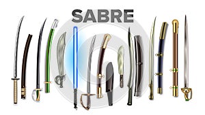 Bright Collection Of Ancient Sabers Set Vector