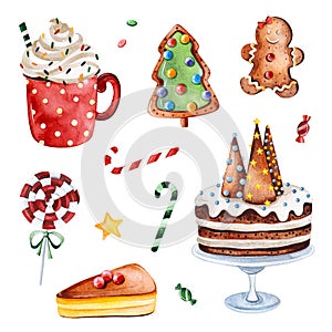 Bright collection with Christmas candy,sweets and cakes.