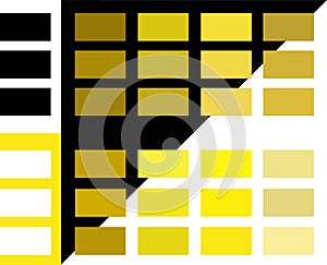 Bright color palette guide vector illustration set. Black, white, golden yellow and beige color palettes trend. Color trends guide
