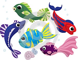 Bright colored cartoon fishes set