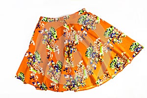 Bright colored fashionable summer floral skirt for women / girl, isolated on white / Stylish summer flower skirt isolated on whit