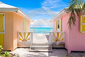 Bright colored houses on an exotic Caribbean photo