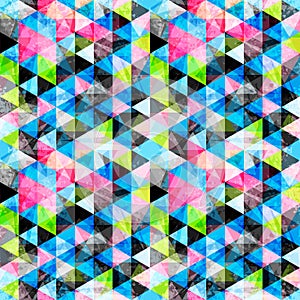 Bright colored polygons abstract psychedelic geometric background. grunge effect.