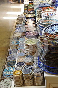 Bright colored pottery in the Grand Bazaar