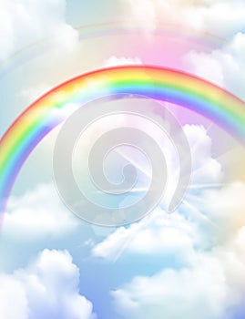 Bright colored rainbow clouds and sky realistic composition