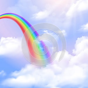 Bright colored rainbow and sky realistic isolated