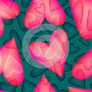 Bright colored seamless pattern with big and small hearts