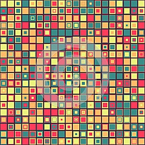 Bright colored seamless square pattern with simple shapes. Vector illustration