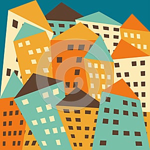 Bright colored vector fictional distorted houses