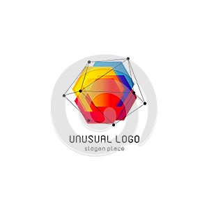 Bright colorful abstract poly construction logotype, unusual innovate design logo template, isolated polygon shape