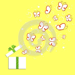 Bright colorful background Cute doodle drawing butterfly on a yellow background Spring summer theme sale advertising eco nature