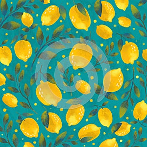 Bright colorful background with lemons and branches