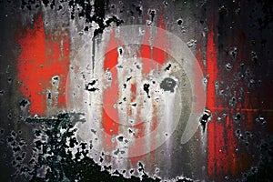 Bright colorful background from rusty metal with black, white and red shabby cracked paint