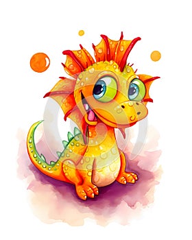 Bright and colorful cartoon dragon, kids storybook illustration, watercolor nursery art