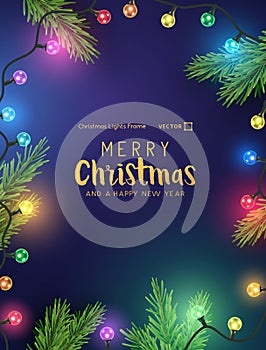 Bright And Colorful Christmas Tree Lights Vector Background