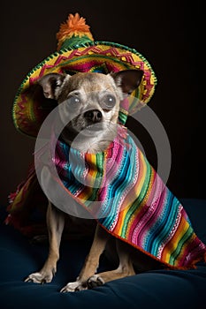A bright and colorful Cincy de Mayo Illustration. Chihuahua in Sombrero