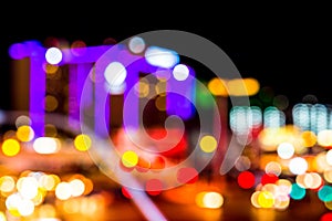 Bright colorful city light refocused blur
