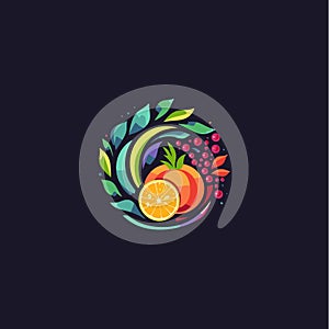 Bright colorful delicious fruit slice icon. Healthy natural organic food symbol. Abstract versatile graphic logo photo