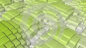 Bright colorful shiny solid squares floating in a wavy shape background