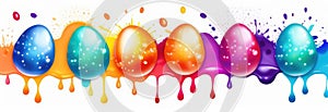 Bright colorful Easter eggs border over white background.